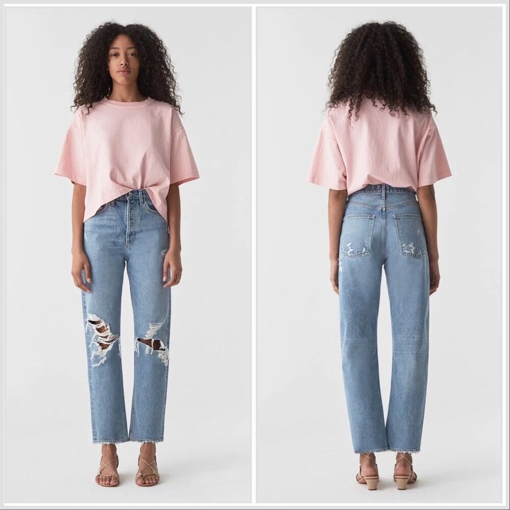 Agolde 90's Jeans in Fallout Distressed Light Wash Straight Leg Size 25 NWT